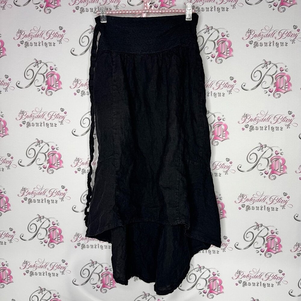 Elissia skirt high low mermaid crochet floral pattern waist Elegant Black Skirt